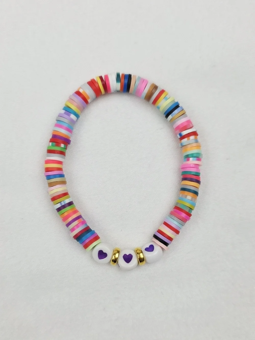 Handmade Clay Bead Multi Color Heart Bracelet